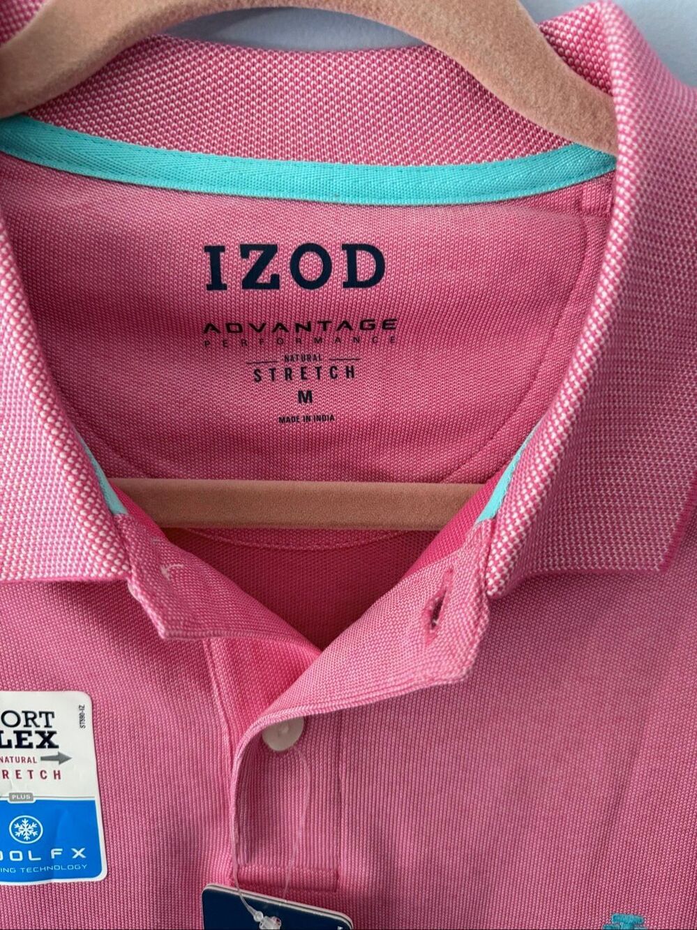 NWT IZOD Advantage Performance Polo Shirt Mens Medium Honeysuckle Pink Stretch
